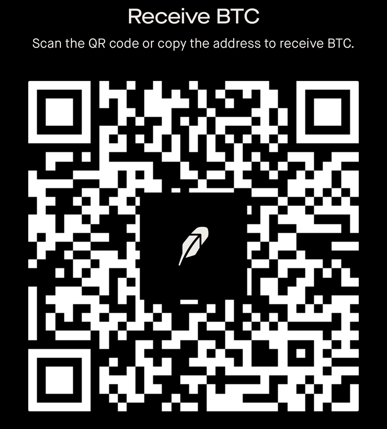 QR para recibir Bitcoin (BTC) en Robinhood Wallet