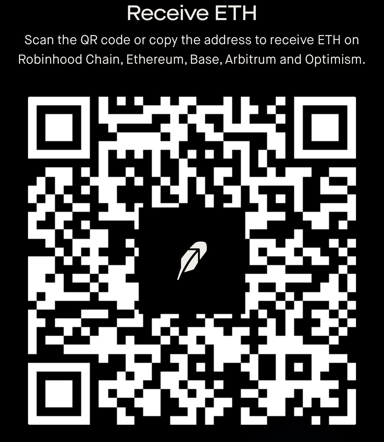 QR para recibir Ethereum (ETH) en Robinhood Wallet